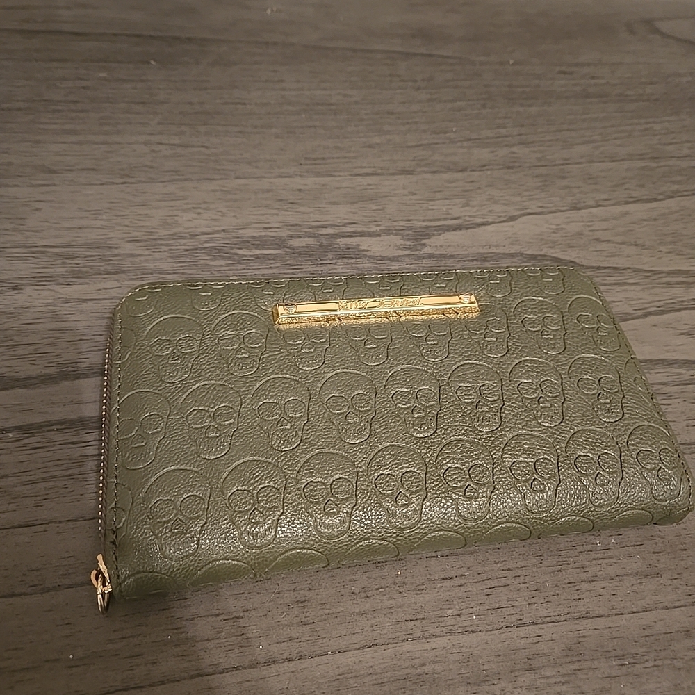 Betsey Johnson Olive Skull Embossed Wallet